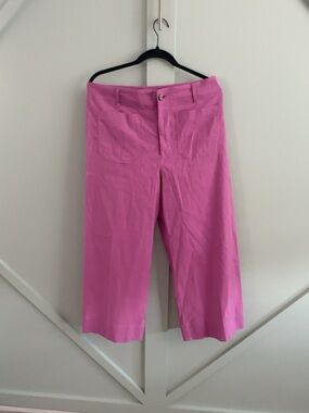 Maeve Anthropologie The Colette Cropped Wide Leg Pants Pink Linen Size 31